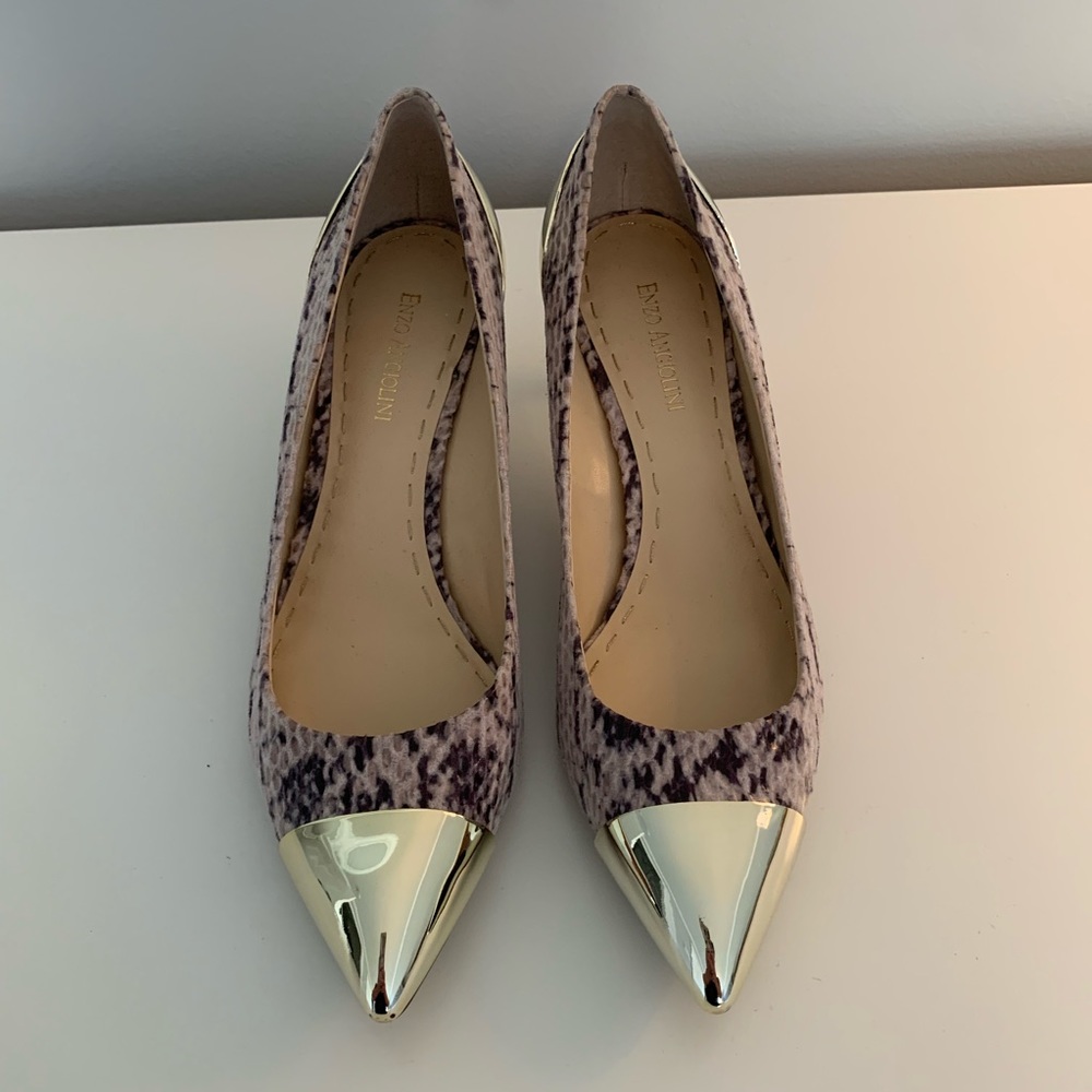 Enzo Angiolini snakeskin and metal kitten heel